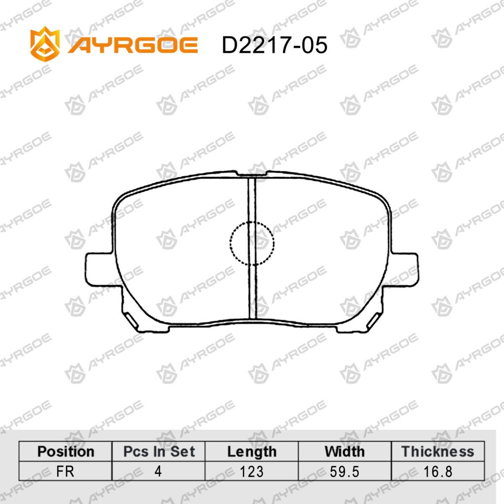 AYRGOE D2217-05 BRAKE PAD FR Toyota Avensis T250 03-08/Corolla Verso E130 03-08/Picnic(Ipsum) XM20 01-09/Estima Emina XR10 00-06