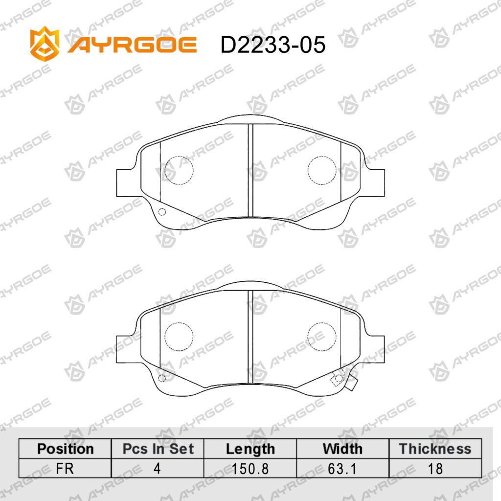 AYRGOE D2233-05 BRAKE PAD FR Toyota Avensis T250 03-08/Caldina 02-07 1AZ/Corolla Verso 04-09