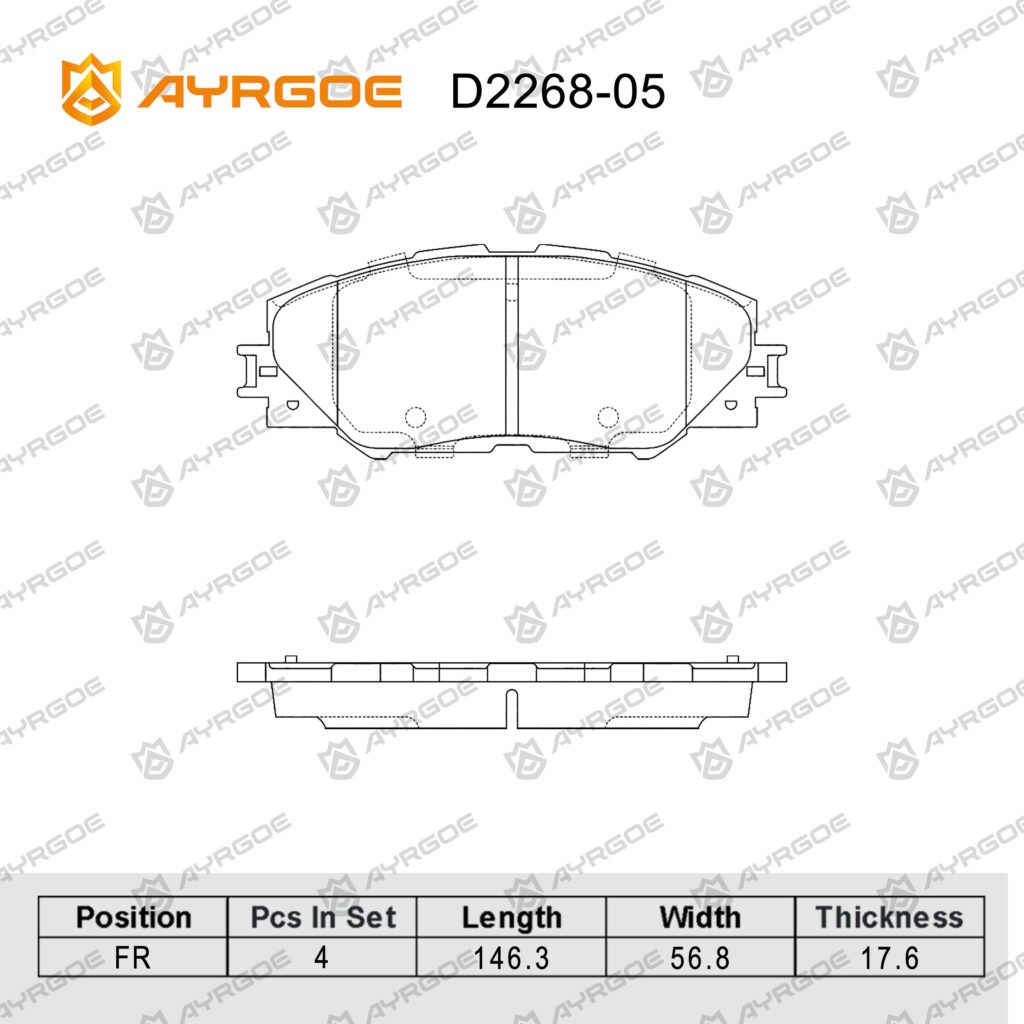 AYRGOE D2268-05 BRAKE PAD FR Toyota Rav4 XA30 05-13/Rav4 12-19//Matrix E140 08-13/Lexus RX XU60 13-17/Prius ZVW40 12-
