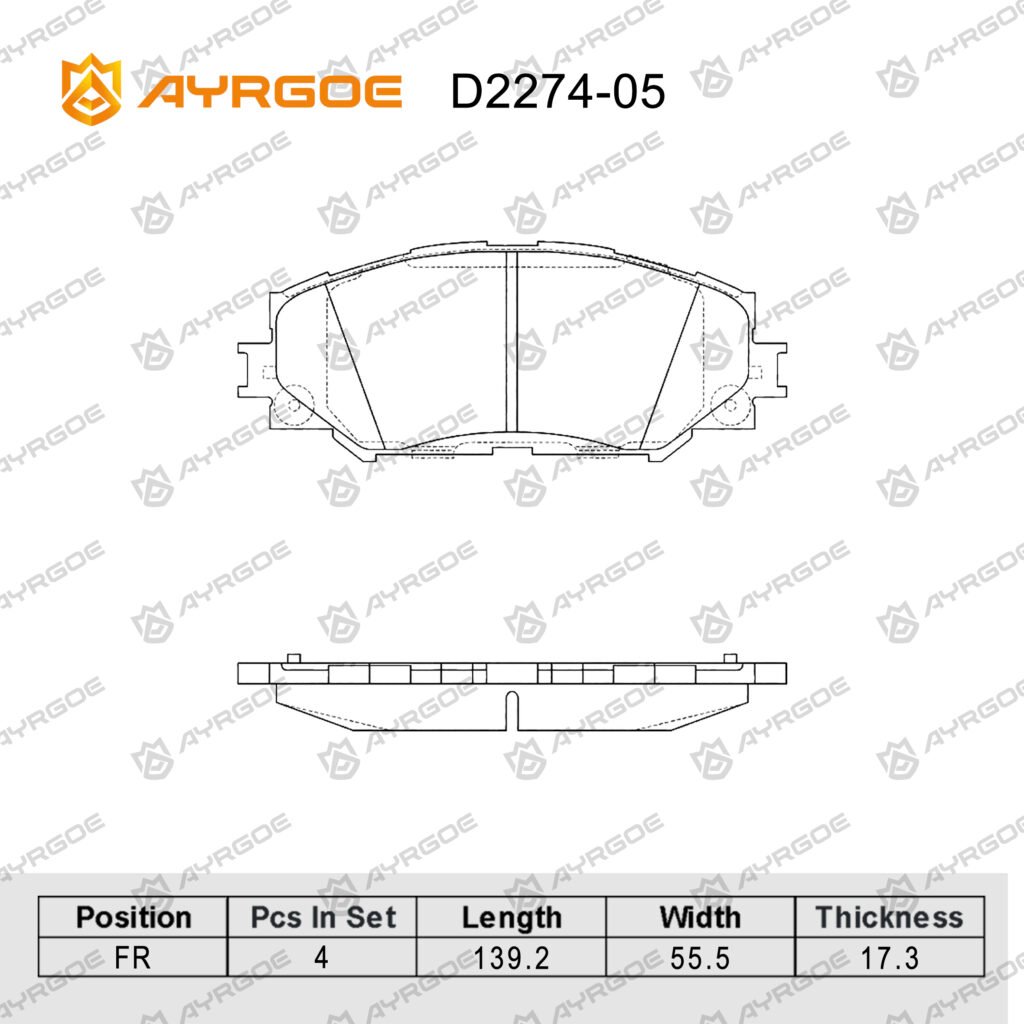 AYRGOE D2274-05 BRAKE PAD FR Toyota Corolla E140 E150 E160 06-16/Rav4 XA30 05-13/Matrix E140 09-14