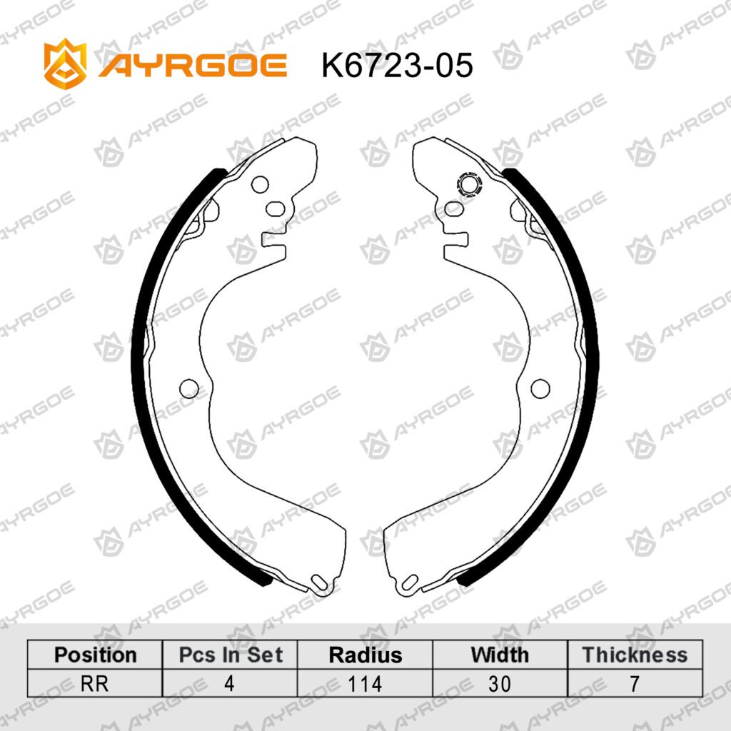 AYRGOE K6723-05 BRAKE SHOE RR MMC Lancer 95-10/RVR 97-02/Space Wagon 97-04/Pajero IO 98-07/Outlander 02-06